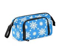 Merry Christmas Blue Snowflakes Pencil Cases Large Capacity Zipper Pencil Case Lightweight Pencil Bags with Zipper for Man Cosmetics