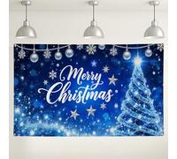 Merry Christmas Blue Wall Backdrop, Sparkling Starry Winter Decorations, Holiday Photo Background for Parties and Events 71x43 Inch