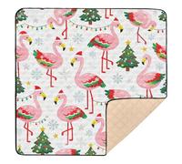 Merry Christmas Blush Flamingos Cute Foldable Baby Playmat for Indoor Outdoor Portable Activity Entertainment Mat for Baby Kids Toddlers Infants, 50'' x 50''
