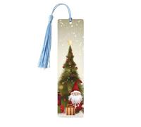 Merry Christmas Bookmarks Gifts, Wood Bookmark for Women Men Handmade Book Mark for Book Lovers, Wood Tags Reading Page Markers Rectangle Shape Ornaments with Tassels