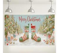 Merry Christmas Boots Backdrop, Festive Holiday Decorations for Parties, Cute Winter Wonderland Scene for Photography Events, Christmas Party Supplies 71x43 Inch