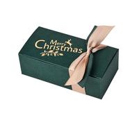 Merry Christmas Box With Ribbon Bow Party Gift Paper Boxes For Wrapping Decorations 12 * 6 * 4cm(Dark green)