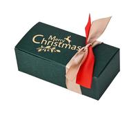 Merry Christmas Box With Ribbon Bow Party Gift Paper Boxes For Wrapping Decorations 12 * 6 * 4cm(Green)