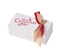 Merry Christmas Box With Ribbon Bow Party Gift Paper Boxes For Wrapping Decorations 12 * 6 * 4cm(White)