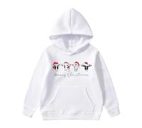 Merry Christmas Boys Girls Hoody Five Cows with Santa Hat Jumper Oversized Sweatshirt with Pocket Long Sleeves Xmas Hooded Sweatshirts Pullover Casual Christmas Party Everyday Wear (White, 6-8 Years)