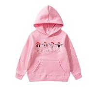 Merry Christmas Boys Girls Hoody Five Cows with Santa Hat Jumper Oversized Sweatshirt with Pocket Long Sleeves Xmas Hooded Sweatshirts Pullover Casual Christmas Party Everyday Wear (6-8 Years) Pink