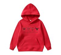 Merry Christmas Boys Girls Hoody Five Cows with Santa Hat Jumper Oversized Sweatshirt with Pocket Long Sleeves Xmas Hooded Sweatshirts Pullover Casual Christmas Party Everyday Wear (Red, 8-10Years)