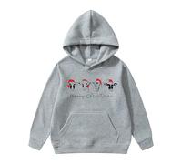 Merry Christmas Boys Girls Hoody Five Cows with Santa Hat Jumper Oversized Sweatshirt with Pocket Long Sleeves Xmas Hooded Sweatshirts Pullover Casual Christmas Party Everyday Wear (Grey, 8-10Years)