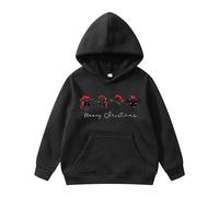 Merry Christmas Boys Girls Hoody Five Cows with Santa Hat Jumper Oversized Sweatshirt with Pocket Long Sleeves Xmas Hooded Sweatshirts Pullover Casual Christmas Party Everyday Wear (Black, 6-8 Years)
