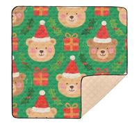 Merry Christmas Brown Bear Soft Padded Foldable Baby Play mat for Indoor Outdoor One-Piecing Foldable Playroom Activity Mat for Babies Infants Toddlers, 50'' x 50''