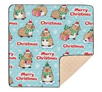 Merry Christmas Brown Capybara Large Stylish Baby Play Tummy Time Mat for Indoor Outdoor Portable Foldable Newborns Kicking Mat for Baby Toddler Infant, 50'' x 50''