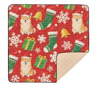Merry Christmas Brown Shiba Inu Large Non-Slip mat for Baby to Play on Floor for Floor Non-Toxic Foldable Newborns Kicking Mat for Baby Toddler Infant, 50'' x 50''