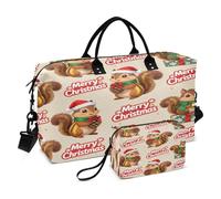 Merry Christmas Brown Squirrel Decorative Weekend Bag Gym Tote Bag with Adjustable Strap for Airplane Traveling 2 Pcs Set bolsas de viaje para Mujer