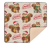Merry Christmas Brown Squirrel Soft Foam Baby Play Tummy Time Mat for Floor Cozy Breathable Foldable Infant Play Activity Mat for Baby Toddler Infant, 50'' x 50''