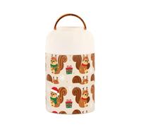 Merry Christmas Brown Squirrel Stainless Steel Vacuum Insulated Box containers for hot Food with Spoon for Adults Drinks 17 oz
