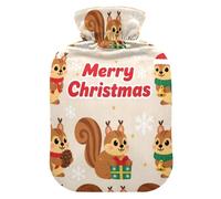 Merry Christmas Brown Squirrel Travel hot Water Bottle with Soft Cover, 2L Water Bottle Bag for Neck and Shoulder Pain Relief, Neck and Shoulder Pain Relief, Bolsa Caliente para Dolores musculares