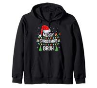 Merry Christmas Bruh Funny Santa Family Teens Boys Xmas Zip Hoodie