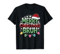 Merry Christmas Bruh Plaid Santa Hat Lights Holiday Humor T-Shirt