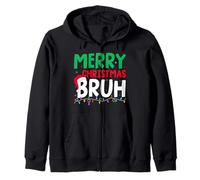 Merry Christmas Bruh Santa Xmas Family Teens Boys Christmas Zip Hoodie