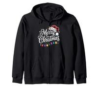 Merry Christmas Buffalo Plaid Red Santa Hat Xmas Lights Zip Hoodie