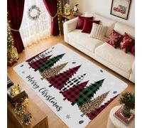 Merry Christmas Buffalo Plaid Trees Tree Area Rug 5' X 7'