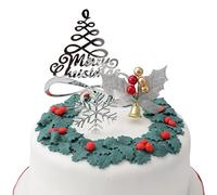 Merry Christmas Cake Decoration topper Yule Log Cupcake Toppers 3 Piece Gold silver red Leaf Holly Set (3 set silver holly)