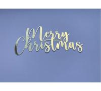 Merry Christmas Cake Topper charm, 12cm Width, Decorative Charm for Festive Baking, Made from mirror card (Gold)
