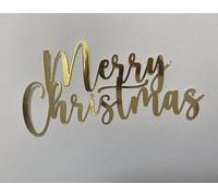 Merry Christmas Cake Topper charm, 12cm Width, Decorative Charm for Festive Baking, Made from mirror card (Silver)