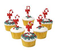 Merry Christmas cake topper stocking elfin Santa sign Moto snowman stocking hessian candy cane reindeer Cake Decorations yule log cupcake toppers (Candy cane)
