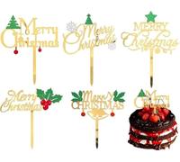 Merry Christmas Cake Toppers 5pcs Acrylic Cupcake Toppers XMAS Cake Picks Decorations Cupcake Picks Flags for Xmas Party (#3)