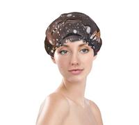 Merry Christmas Candle Deer Shower Cap for Women Reusable Bath Cap Upgrade Double Layers Bathing Hat Waterproof Elastic Bath Hair Caps for Women Ladies Spa Salon Hair Bath Hat