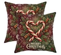 Merry Christmas Candy Cane Heart Throw Pillow Covers 18x18 Set of 2