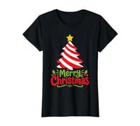 Merry Christmas Candy Cane Tree Holiday Value Graphic T-Shirt, Women, Black, L