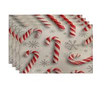 Merry Christmas Candy Canes Placemats Set of 4, 12x18 Inch, Seamless Candy Xmas 4Pcs Table Mats for Home Dinning, Holiday New Year Holiday Party Kitchen Print Pattern Decor