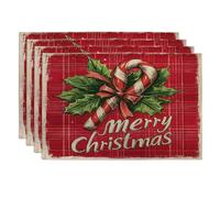 Merry Christmas Candy Canes Placemats Set of 6, 12''x18'', Fun Happy Xmas 6Pcs Pattern Table Mats for Home Dinning, Holiday New Year Holiday Party Kitchen Decoration