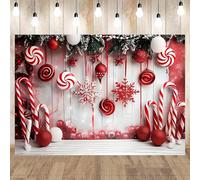 Merry Christmas Cane Candy Photography Backdrop Winter Snow Scene Xmas Tree Background Baby Shower Cake Crush Newborn Portrait Photography Banner Cake Smash Photo Props (7x5feet)
