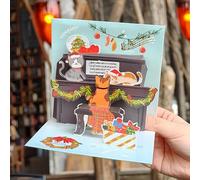 Merry Christmas Card, Cat Cute Winter Pop Up 3D Festive Holiday Greeting Card, New Year for Kids Friends Family