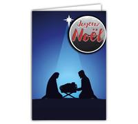 Merry Christmas Card Christian Nativity Scene Embossed Collage Glossy Text with Envelope 12 x 17.5 cm Silhouette Shadow Jesus Feeder Mary Joseph Star Illustration Greeting Party December 25th