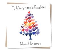 Merry Christmas Card For Daughter - Christmas Tree Made Of Love Hearts Design - To A Very Special Daughter - Daughter Christmas Card From Parents