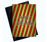 Merry Christmas Card Funky Red And Green Striped Lines Christmas Card For Him For Her Friends And Family Festive Greeting SP153