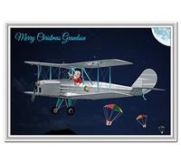 Merry Christmas Card him - Men Boys All Ages Unique Happy Santa Airplane Design (Grandson Xmas Card)