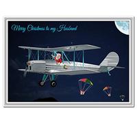 Merry Christmas Card him - Men boys all ages Unique Happy Santa Airplane Design (Husband Xmas Card)
