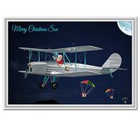 Merry Christmas Card him - Men boys all ages Unique Happy Santa Airplane Design (Son Xmas Card)