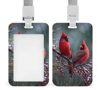 Merry Christmas Cardinal Bird Card Holder Cute ID Badge Holders Card Protector for Office Work Women Men