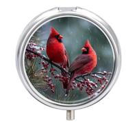 Merry Christmas Cardinal Bird Pill Case Travel Medicine Organizer Box