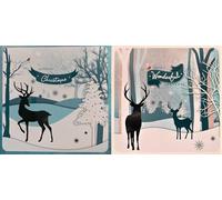 Merry Christmas Cards Square Kraft 2 Designs with Envelopes Traditional Happy Christmas Cards Reindeer Christmas Tree Xmas Card Pack of 10