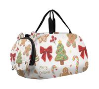 Merry Christmas Cartoon Brown Gingerbread Duffel Bag with Shoes Compartment Large Capacity Kids Overnighter Duffel Bags for Beach Swim Bags Pool Sports