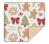 Merry Christmas Cartoon Brown Gingerbread Large Stylish Baby Playmat for Floor Washable Foldable Padded Play Mat for Babies Infants Toddlers, 50'' x 50''