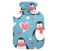 Merry Christmas Cartoon Cute Penguin Heart Travel hot Water Bottle with Soft Cover, 2L hot compresses for The Body for Menstrual Cramps, Menstrual Cramps, Bolsa para cólicos menstruales