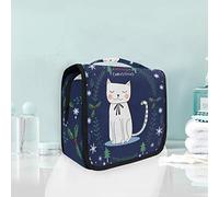 Merry Christmas Cat Kitty Hanging Foldable Toiletry Cosmetic Bag Makeup Travel Organizer Bags Case for Women Girls Bathroom